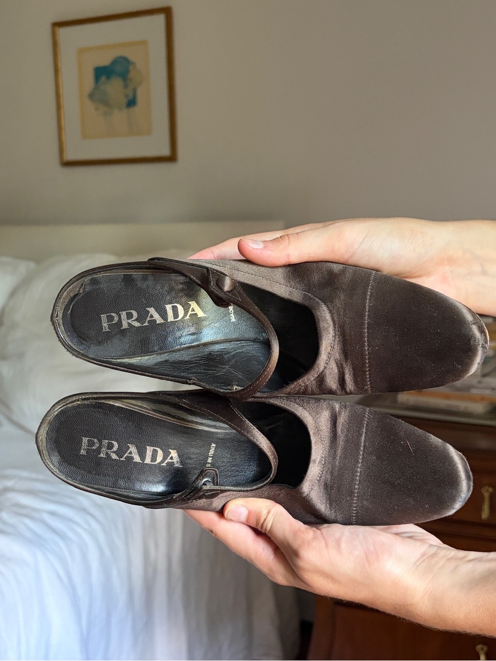 Prada Chocolate Satin Mary Jane Heels - Picture 3 of 4